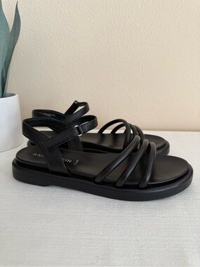 Anne Klein Iflex Black Strappy Ankle Strap Sandals